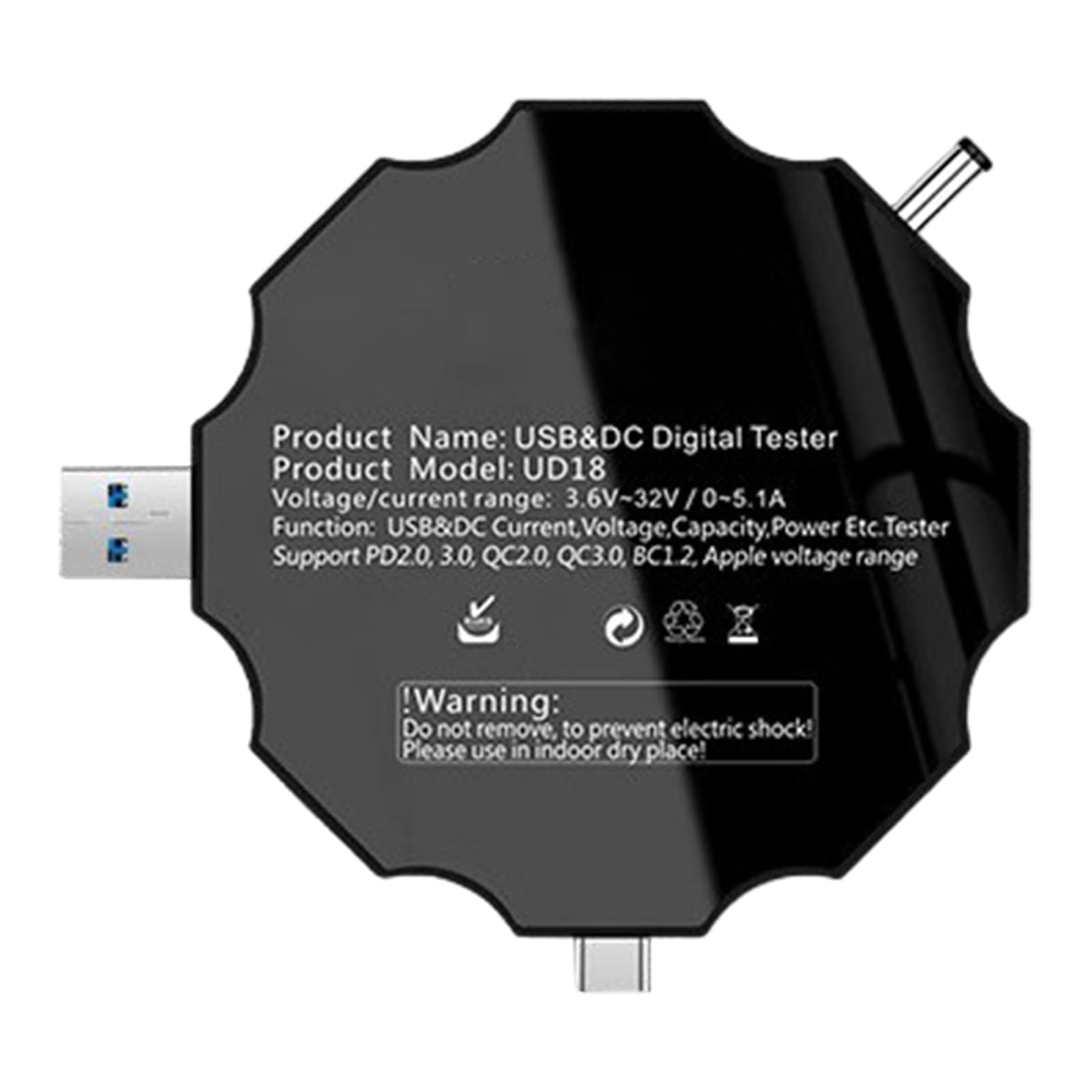 UD18 USB C Power Tester Multimeter Type C Detector Digital Display Meter for Voltages Current and Capacity Detection