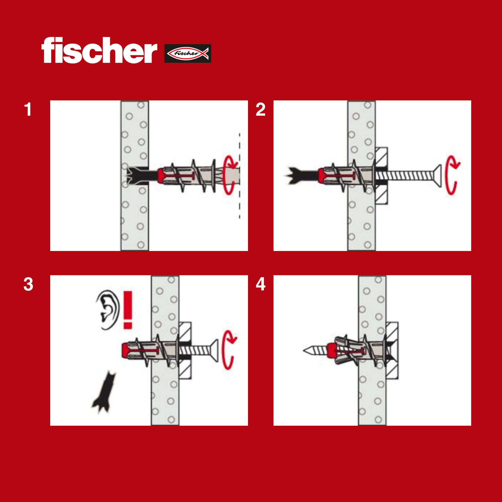 fischer DuoBlade, samowiercące kołki do płyt gipsowo-kartonowych, mocne kołki do łatwego montażu w płytach gipsowo-kartonowych i gipsowych, z metalową końcówką centrującą, 50 sztuk