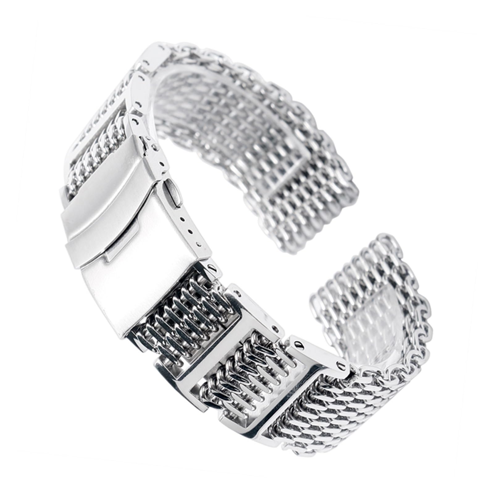 SiChouwz Cinturino Con Chiusura Pieghevole Da Uomo In Acciaio Inossidabile Argento Con Maglia Squalo