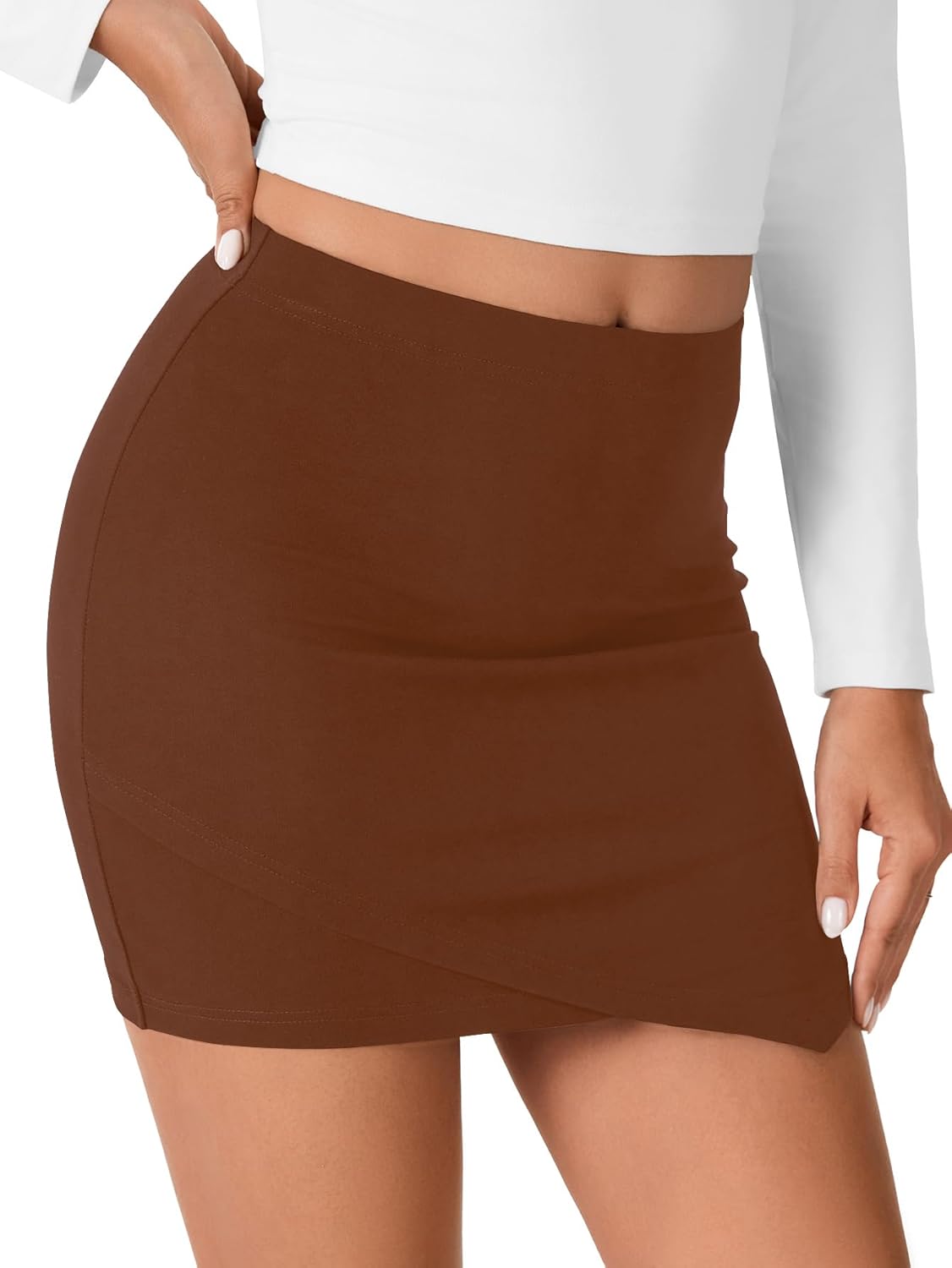 LYANER Women's High Waist Wraped Asymmetrical Tulip Hem Bodycon Short Mini Skirt - Image 4