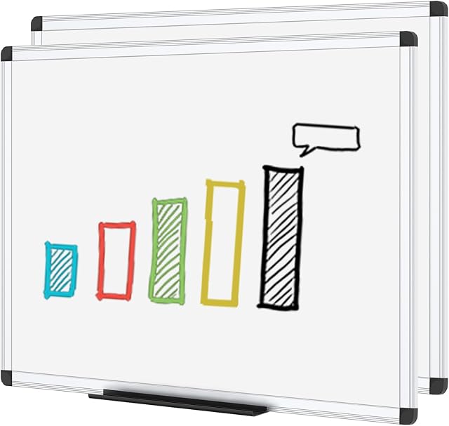 VIZ-PRO Dry Erase Board/Wall Mounted Whiteboard, 48 X 36 Inches, Pack of 2 | Non-Magnetic, 4' x 3', Aluminum Frame, with Marker Tray, for School Office and Home