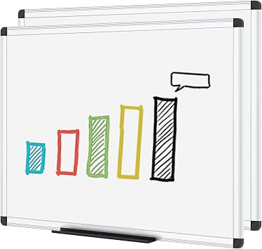 VIZ-PRO Dry Erase Board, 48 x 36 Inches, 2 Pack, Wall Mounted Whiteboard | 4' x 3', Aluminum Frame, with Marker Tray, for School Office and Home