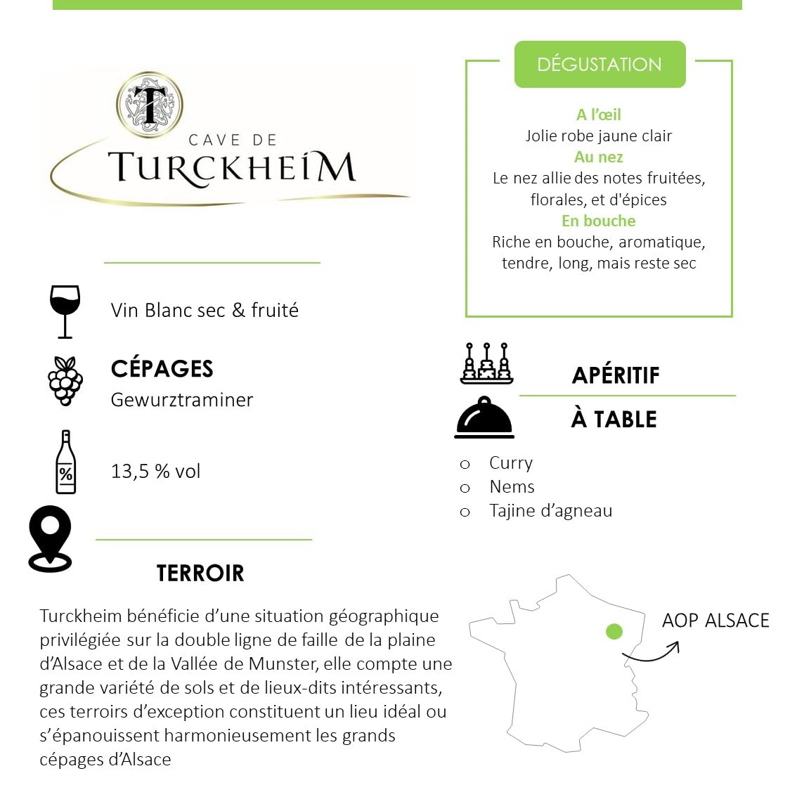 Cave de Turckheim - Gewurztraminer - AOP Alsace - Vin Blanc - Lot de 6 bouteilles x 75cl