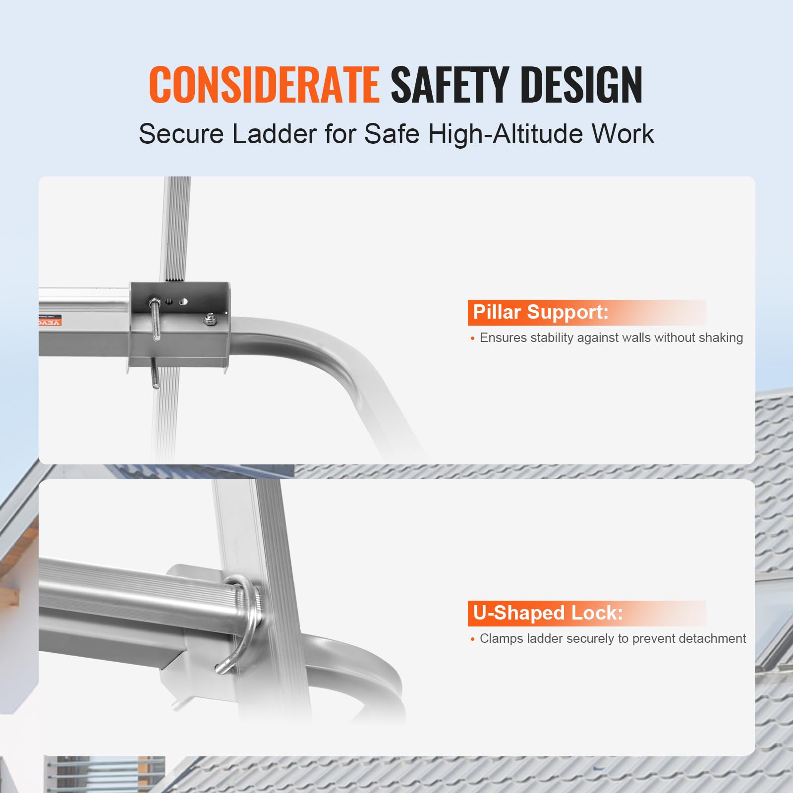 VEVOR Stabilizzatore per Scale, Portata di 150 kg Distanziatore per Scale Estensibili, Accessori per Scale a Parete/Aperte per Grondaie, Facile Usare, Ampia Adattabilità e Piedini in Gomma Antiscivolo