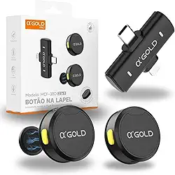 Microfone Lapela Sem Fio Profissional Bluetooth com Cancelamento de Ruido. Compatível com IOS e Android, 2 microfones, Gravação, Lives, Entrevistas e Conteúdo Digital, Resistencia água IPX4 - Premium