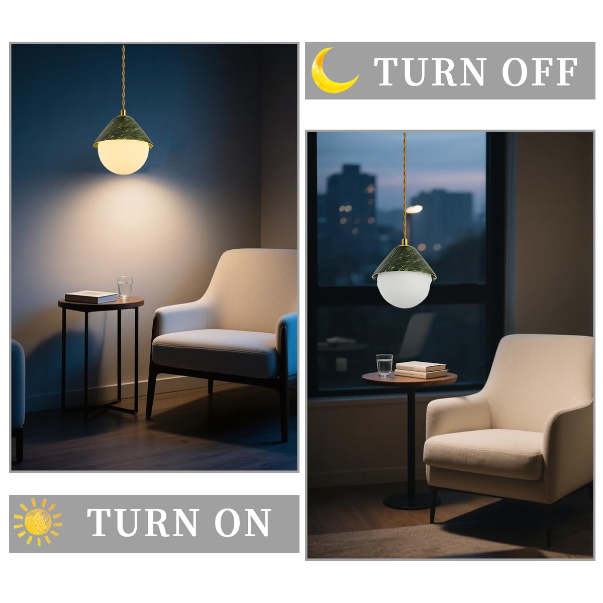 Genérico Lámpara De Techo Ajustable Con Pantalla Mármol, Luz Forma Globo, Color Verde Oscuro
