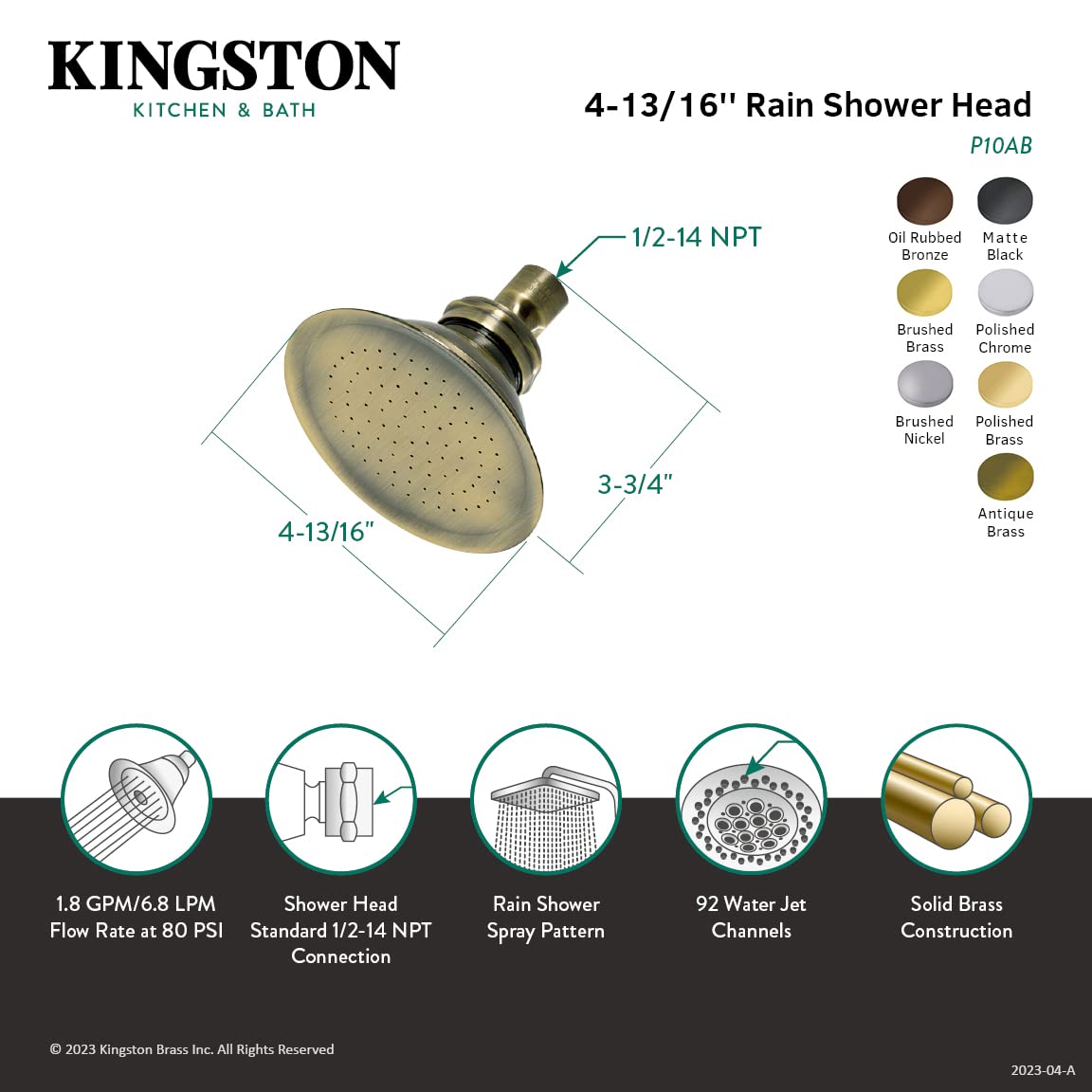 Kingston Brass P10SB Victorian Shower Head, Brushed Brass