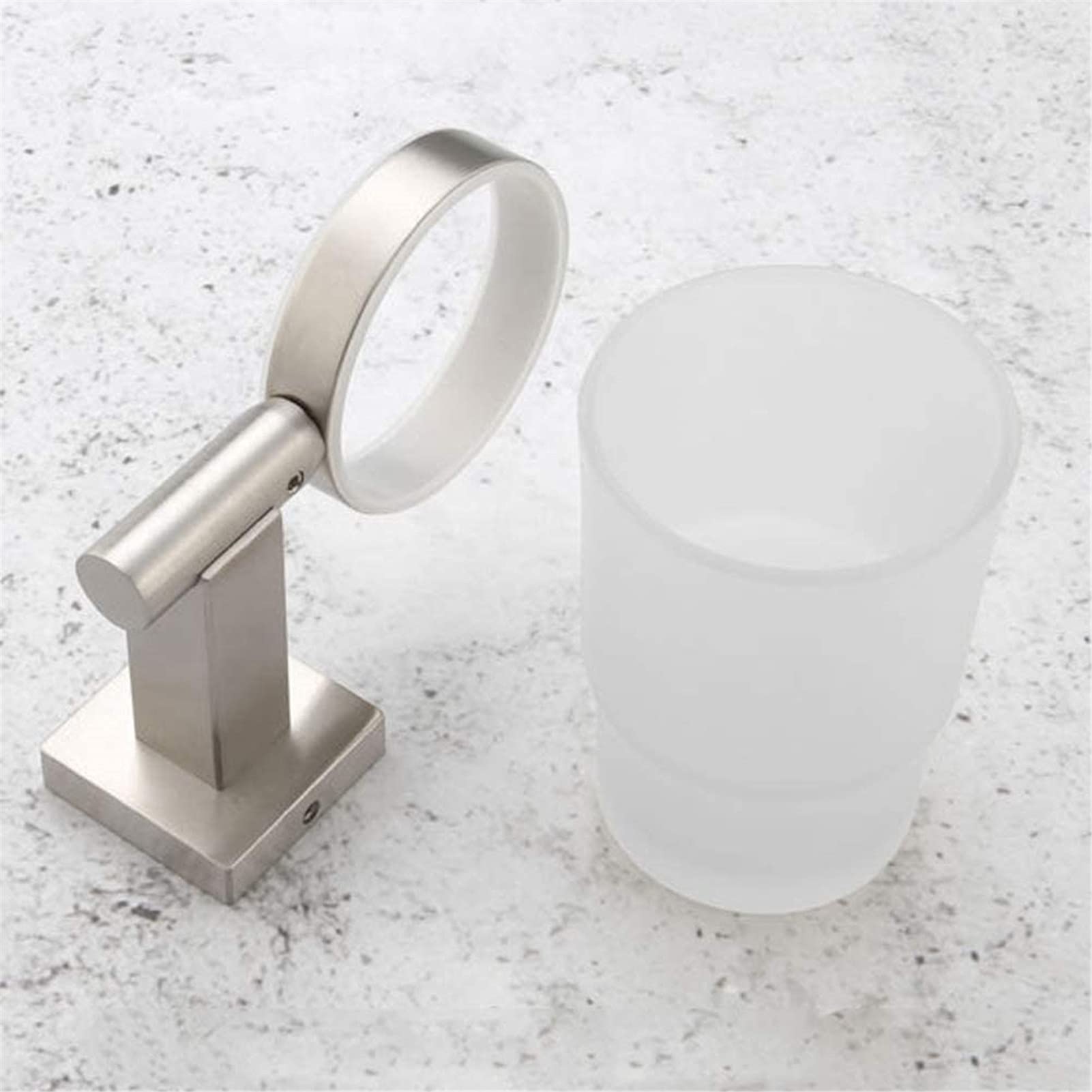 Soporte para cepillo de dientes de pared de acero inoxidable con 1 taza de cristal, juego de accesorios de baño para cepillo de dientes individual, color plateado