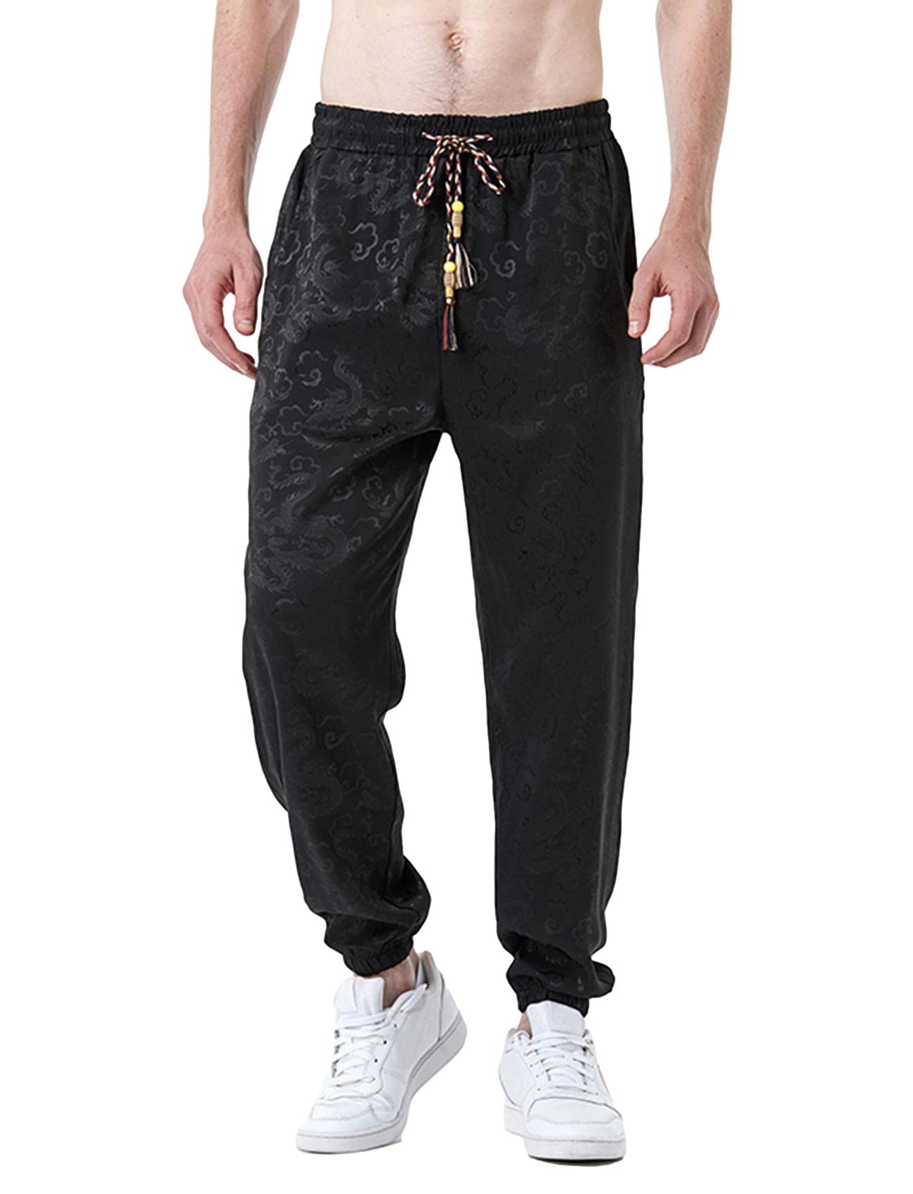 IdopyMen`s Chinese Traditional Dragon Baggy Harem Pants Trousers