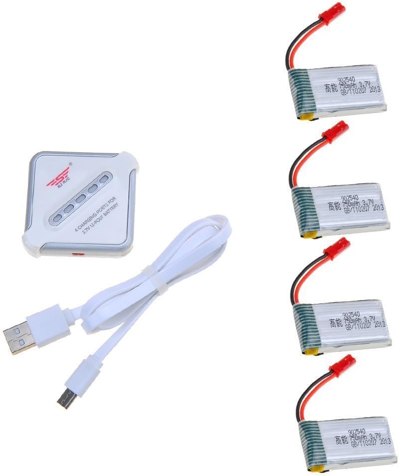 4Pcs 3.7V 750mAh Lipo Battery For MJX X400W X400 X400C X800 X300 X300C X200 X500,Sky Viper S670,Holy Stone HS110 HS110W HS120 HS130 HS200 HS200W RC Quadcopter Drone With 4 In 1 Battery Charger