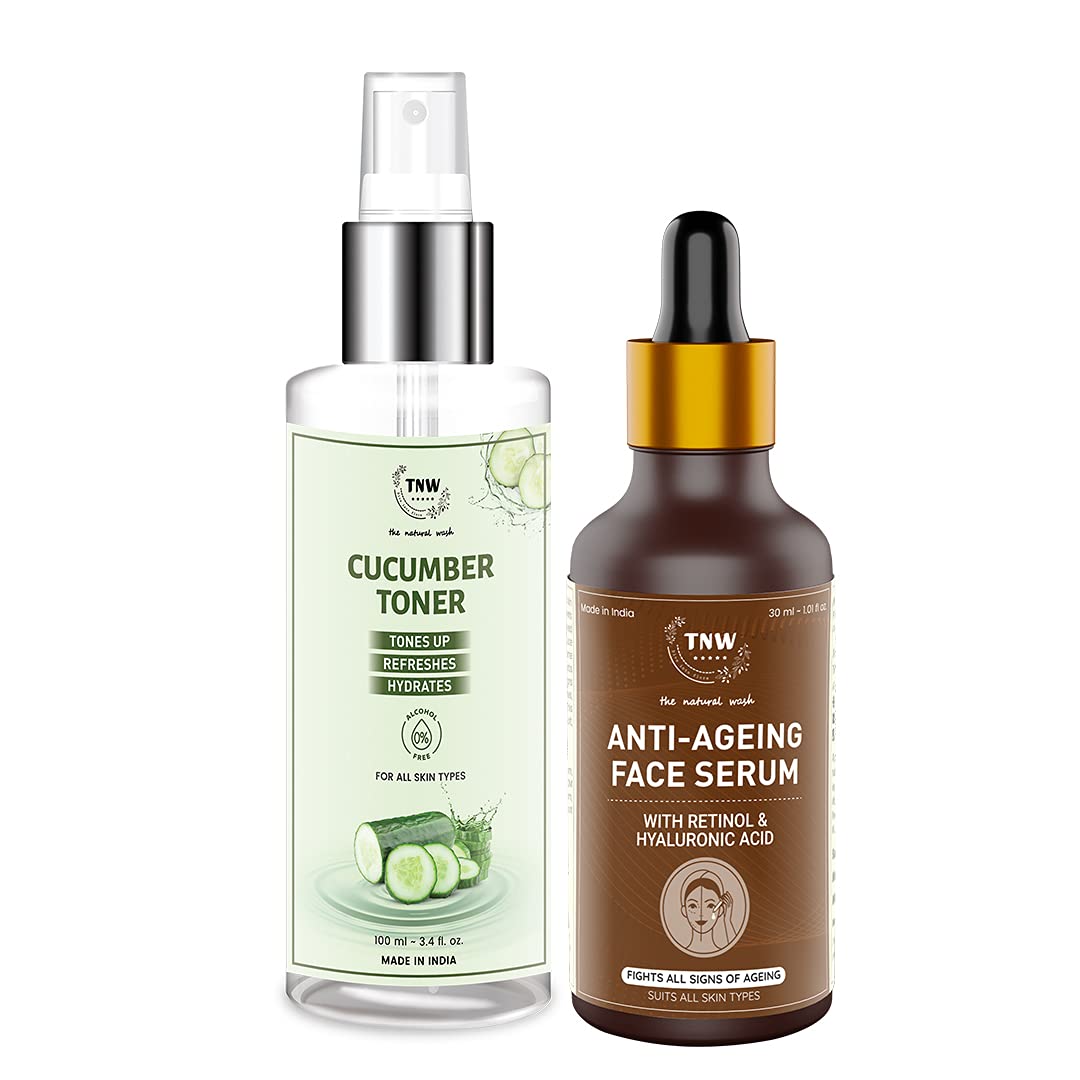 TNW-The Natural Wash Anti Ageing Serum (30ml) and Cucumber Toner (100ml) | Retinol Serum for Glowing Skin and Cucumber Toner/ Makeup remover for Healthy Skin | Combo pack