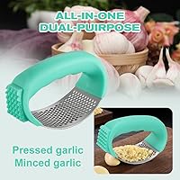 Vista 6 de Garlic Press Rocker, 2025 New Stainless Steel Garlic Presser, Garlic Mincer Crusher Masher with Peeler and Cleaning Brush, Garlic Chopper for Smash