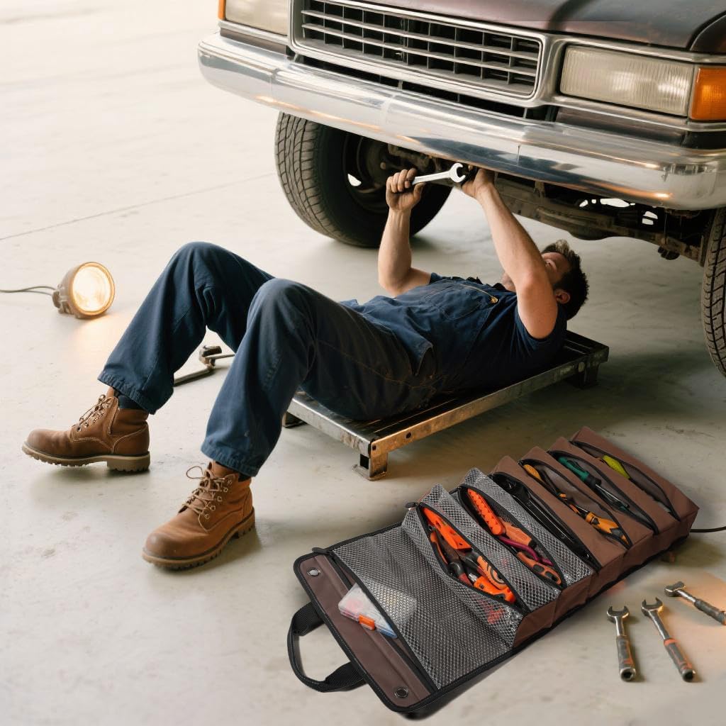 WELKINLAND Heavy-Duty Waxed Canvas Tool Roll, 7-Pockets Tool Wrap Roll, 15L Tool Roll Bag, Large Roll Up Tool Bag For Mechanics. - Image 2