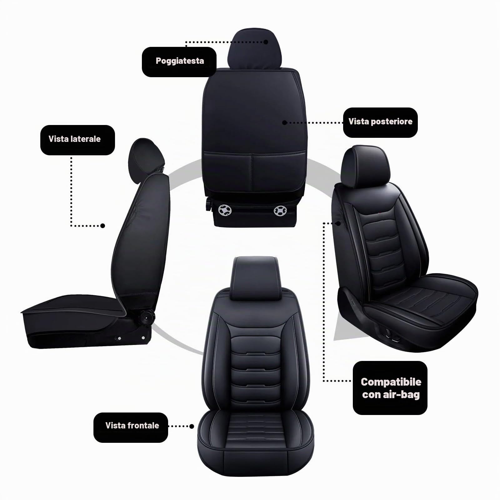 SePkus Coprisedili Auto per Audi A4 (B8/B9) Avant, Coprisedili in Pelle PU, Nero, Compatibili con Airbag, Accessori Interni per Auto, Veicolo-specifico