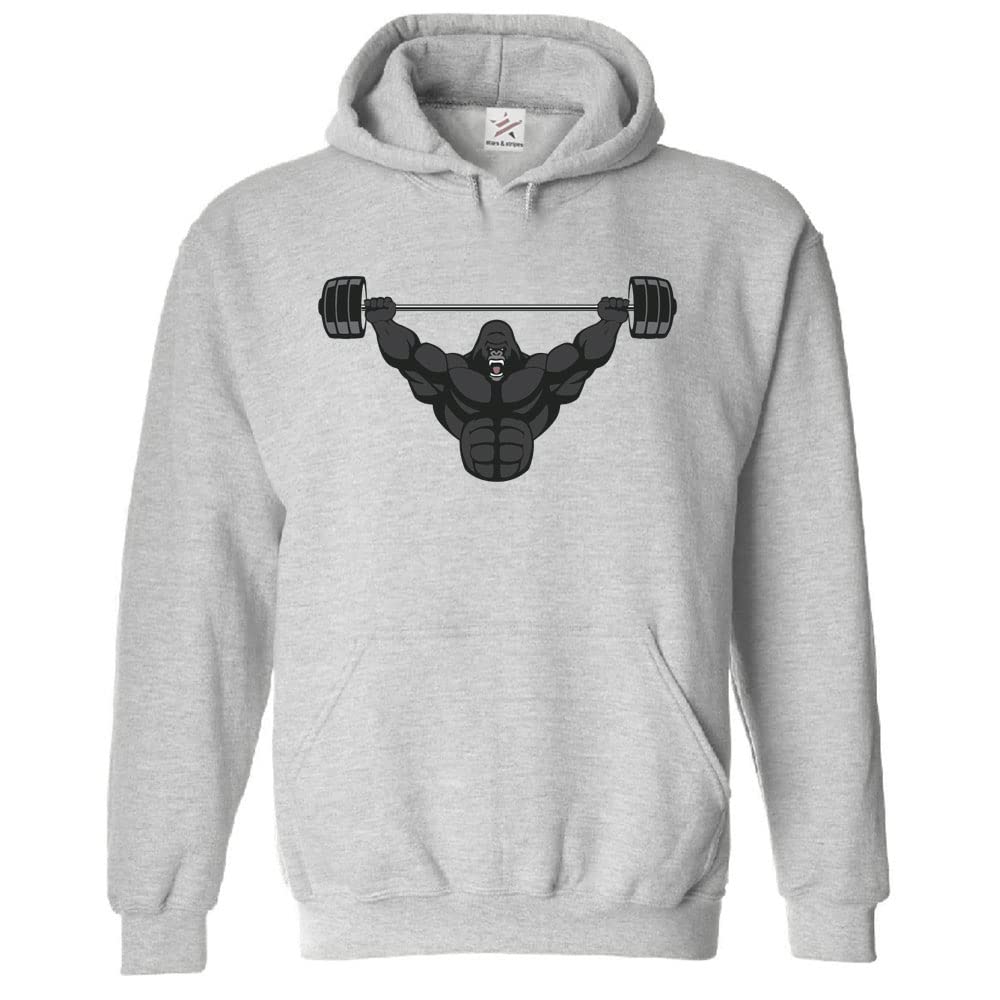 Stars and Stripes Gorilla Weight Lifting Classic Unisex Kids Pullover Hoodie (XS, Sports Grey, 12_13 Years)