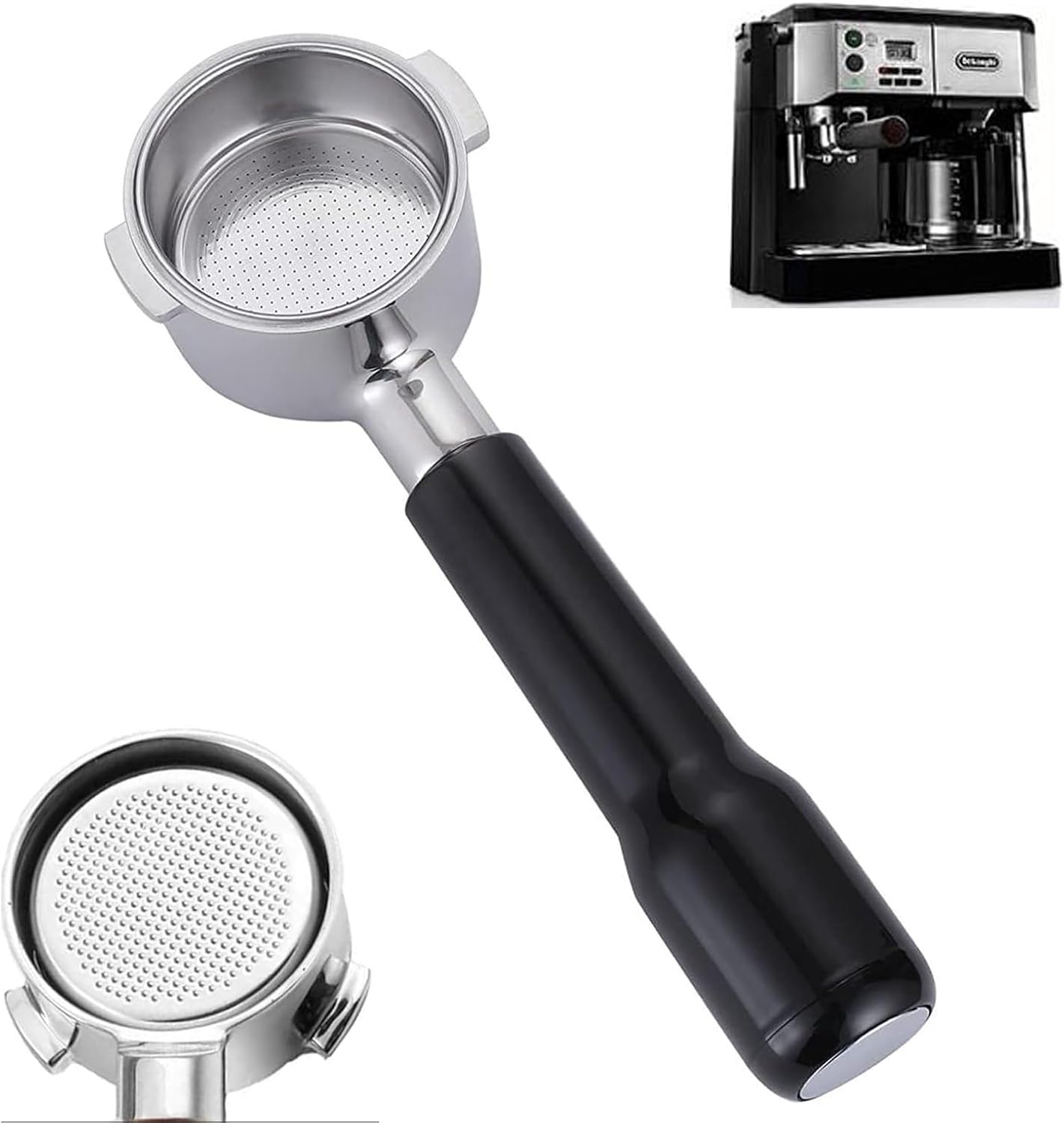 51mm Bottomless Portafilter,Naked Bottomless Portafilter 2 Ears with Stainless Steel Double Shot Capacity Cup Filter Basket Compatible for Delonghi ECP3420/ECP3120/EC155/BCO430/EC260