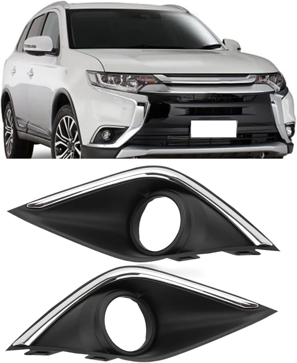 Front Bumper Fog Light Cover Trim Bezel Pair Compatible With For Mitsubishi For Outlander 2016-2019 Left Right