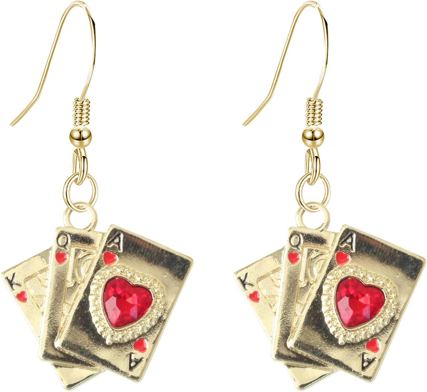Alloy Playing Cards Earrings with Heart Rhinestone Sparkling Poker Card Dangle Earrings for Women Party Jewelry