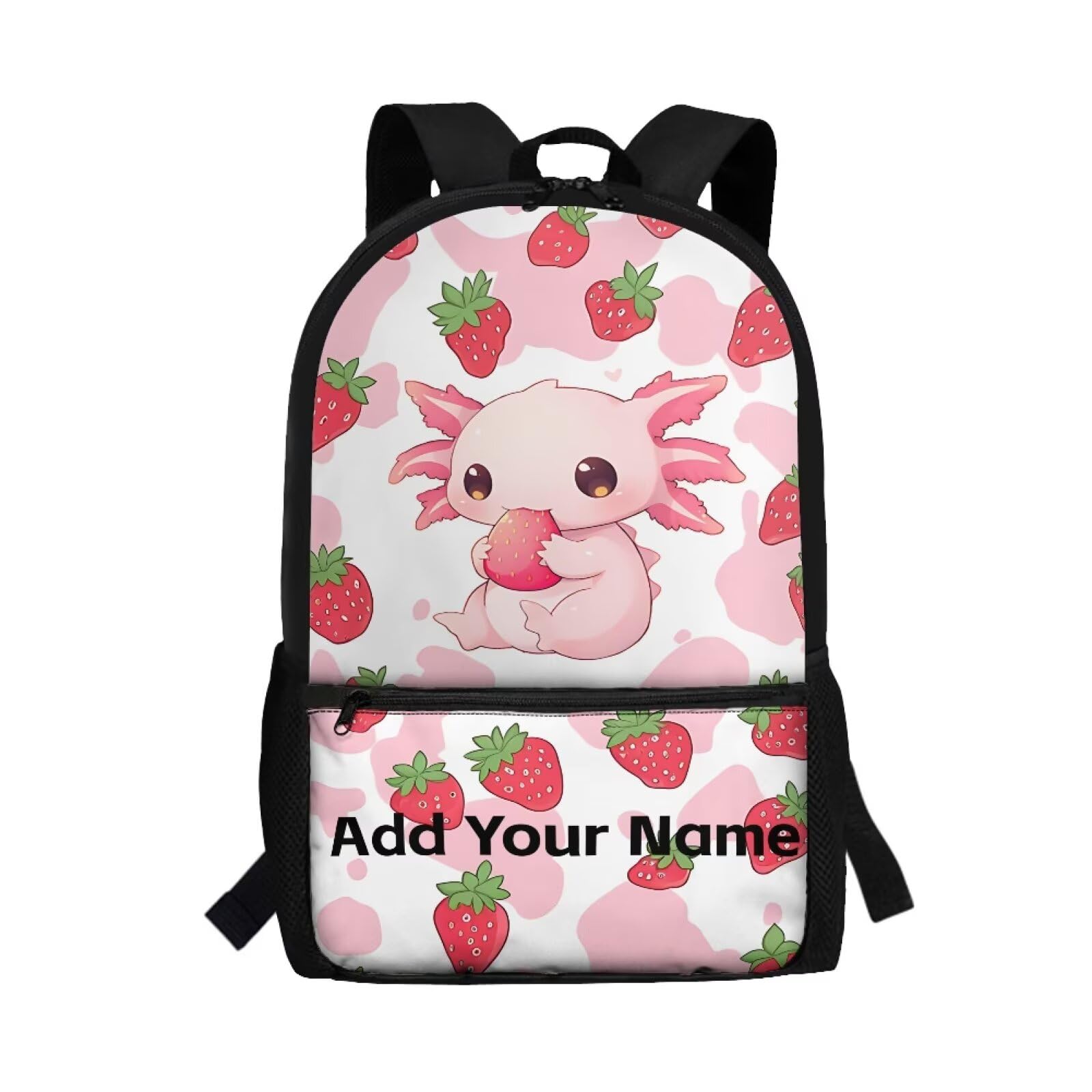 Showudesigns Personalized Strawberry Axolotl Backpack for Girls 4-6 6-8 Custom Name School Bookbag Elementary School Bags 17inch Cute Daypack