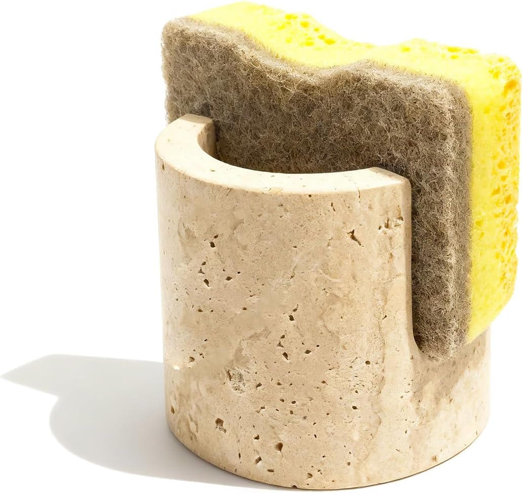 Natural Travertine Sponge Holder for Kitchen Counter, Natural Stone Dish Drying Rack, Durable & Stylish Kitchen Decor