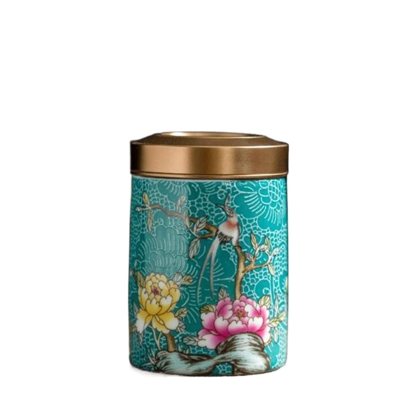 JINGYAN Tea Storage Jars Metal Lid Portable Carry Jar Kitchen Teaware Box Home Decor Enamel Colored Ceramics Mini Tea Caddy Sealed Storage Canister