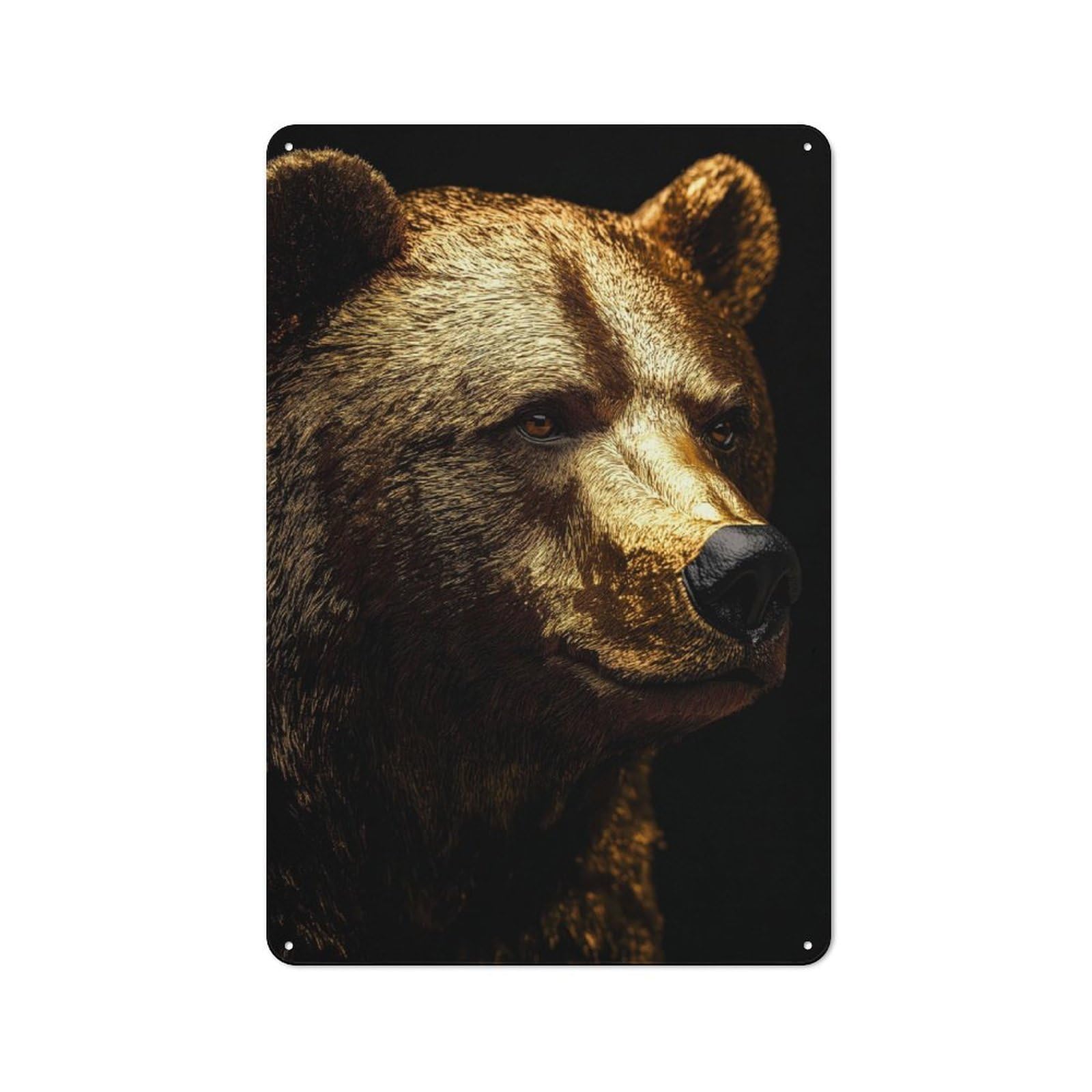 Junmoney Golden Bear Portrait Tin Wall Plaque 30X20cm With For Living Room Or Hallway, A Decorative Christmas Gift For Home Wall Decor Collectors