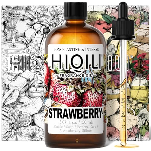 Image of HIQILI Strawberry Fragrance Oil, DIY Fruity Scent Perfume - 5.07 Fl Oz | Suitable for Diffuser Use, Great for Candle, Soap, Body Butter Making, Long-Lasting Aroma, Graduated Dropper Included