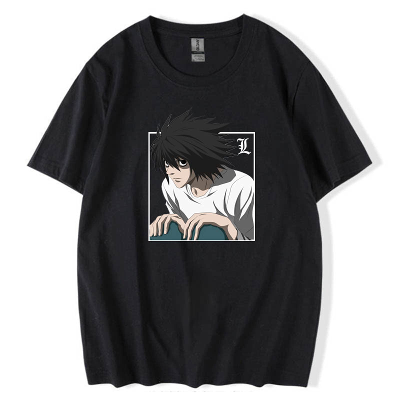 Keepmore Men's Black Anime Death Note Printed Graphic T-Shirt L·lawliet Short Sleeve Cotton T-Shirts For Wo Teens