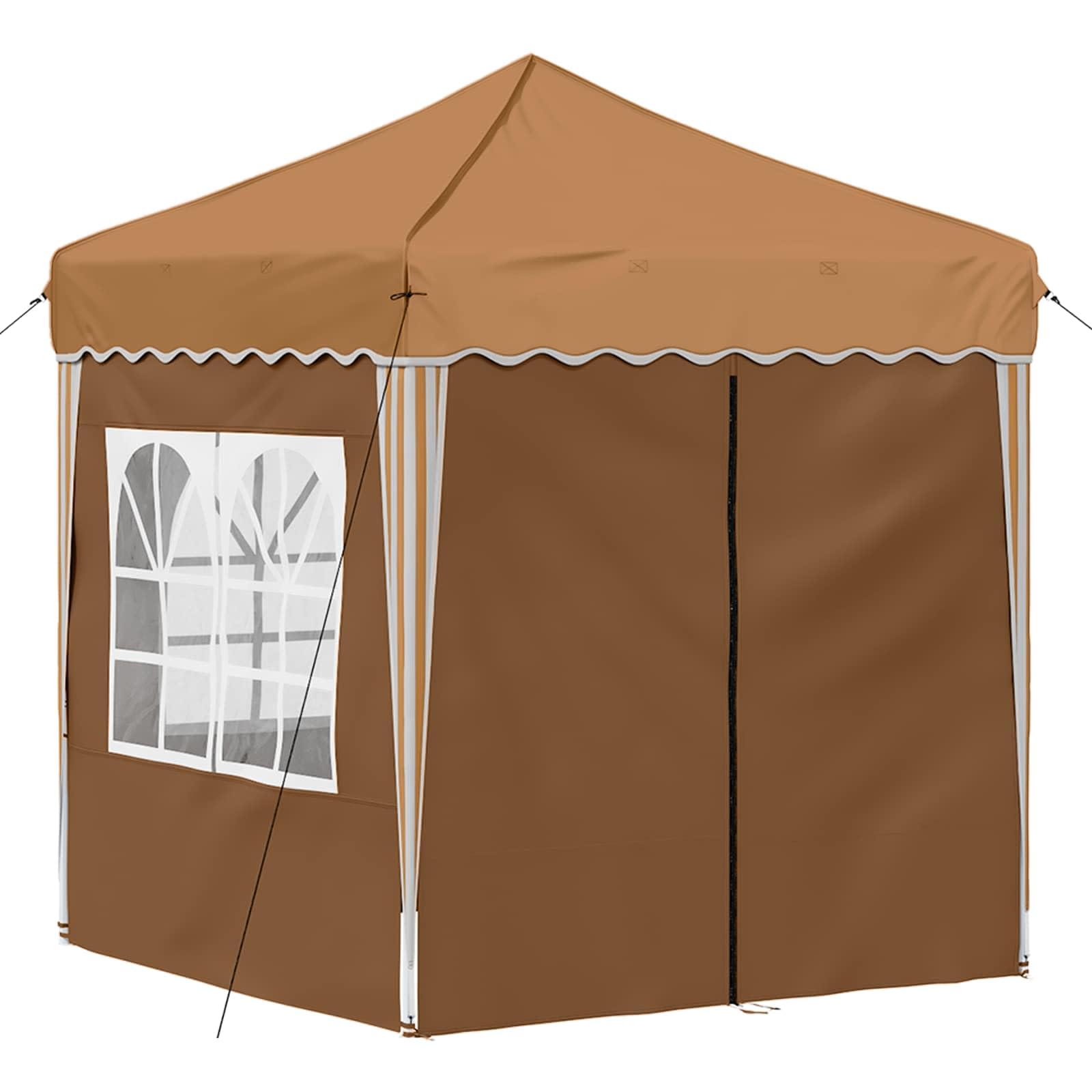 Namiot imprezowy Pop-up z beżowej tkaniny Oxford, 195 x 195 x 245 cm, z 4 ściankami bocznymi, ochrona przed promieniowaniem UV, odporny na warunki atmosferyczne i składany, do ogrodu, na