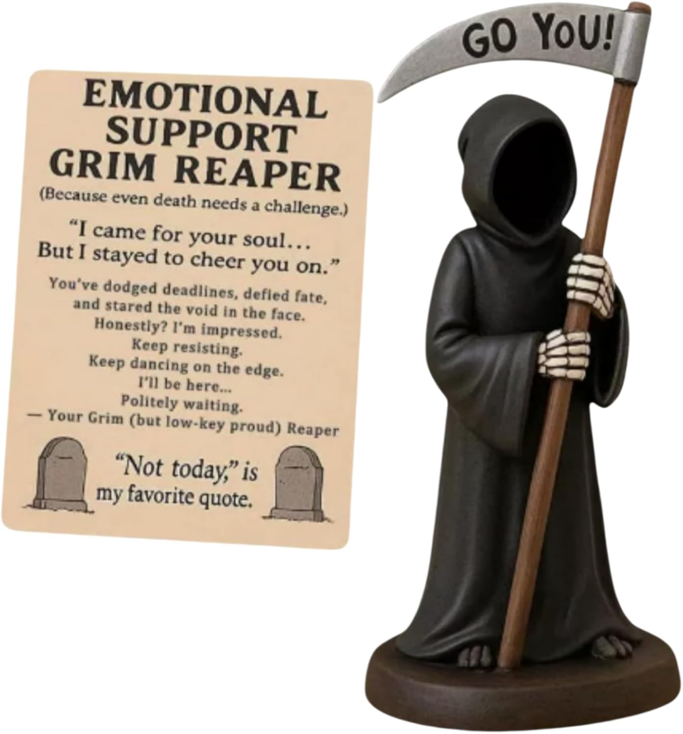 Emotional Support Grim Reaper Figurine, Gothic Resin Desk Decor(Go You)