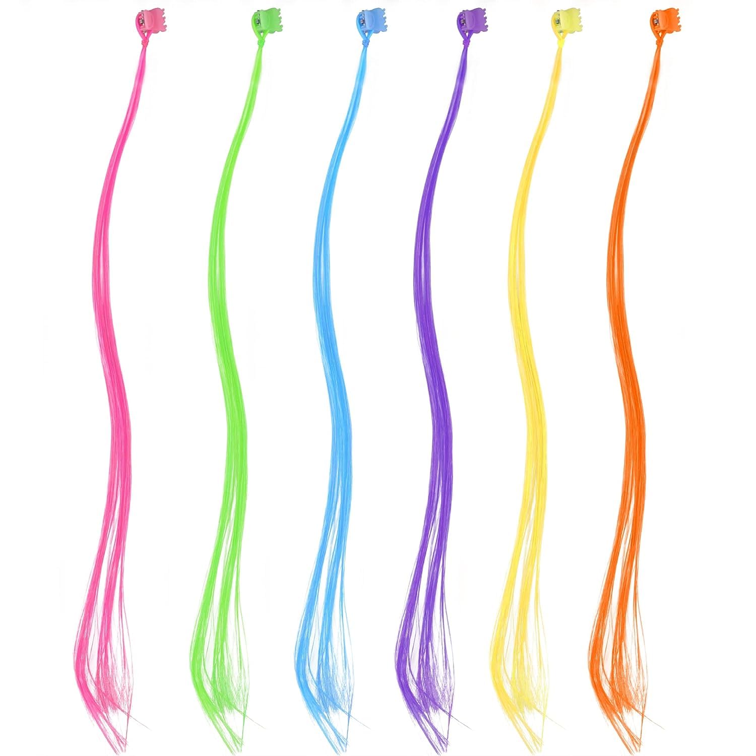 DazzleDiva Hair Highlight Extensions Artificial Hair Strips Colourful Hair Streaks Trendy Hair Streak Coloured Hair Extensions For Kid Hair Clips For Kids Side Hair Extensions 6PCS