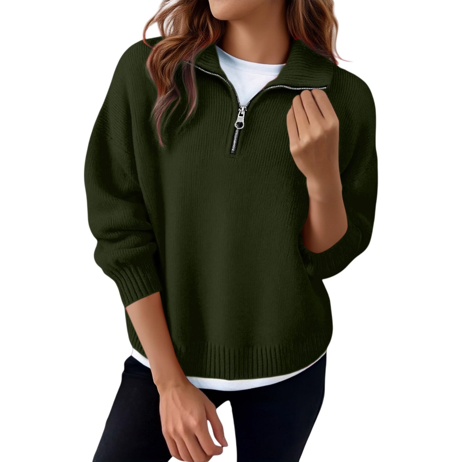Pull Col Camionneur Femme Hiver Chaud Tricoté Pulls Chic et Élégant Pullover Décontracté Asymetrique Manches Longue Sweat Tunique Automne Sweatshirts Casual Hauts