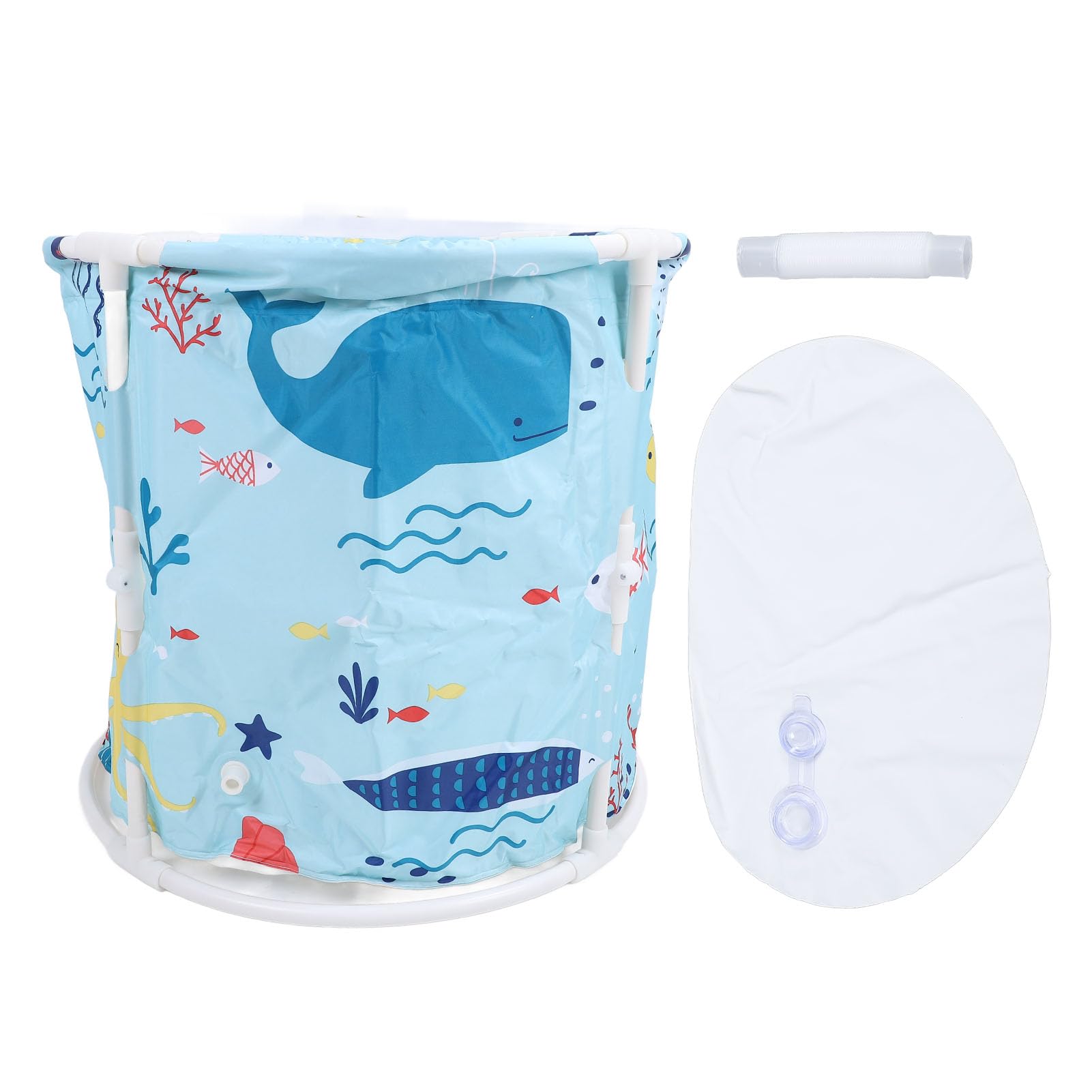 Vasca da Bagno Pieghevole in PVC con Tubo e Cuscino, per Adulti,