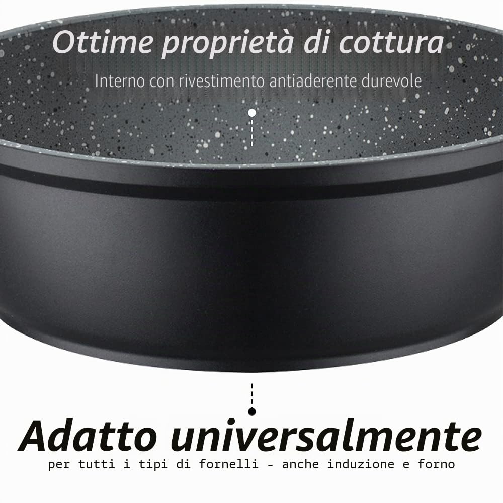GSW Set di padelle Gourmet Granito – Set di padelle di alta qualità composto da 2 padelle e 1 padella per barbecue, anche per induzione, rivestimento antiaderente – alluminio, 3 pezzi