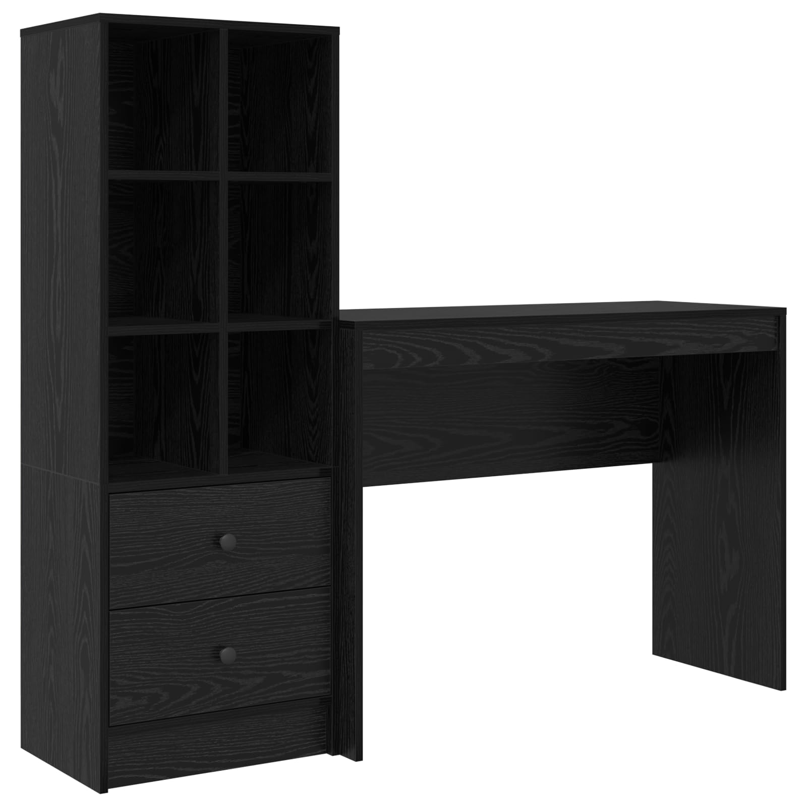 Scrivania con vano portaoggetti, in legno di quercia nera, moderna postazione di lavoro per casa, ufficio, molto spazioso, scomparti e cassetti, struttura resistente ai graffi, qualità robusta