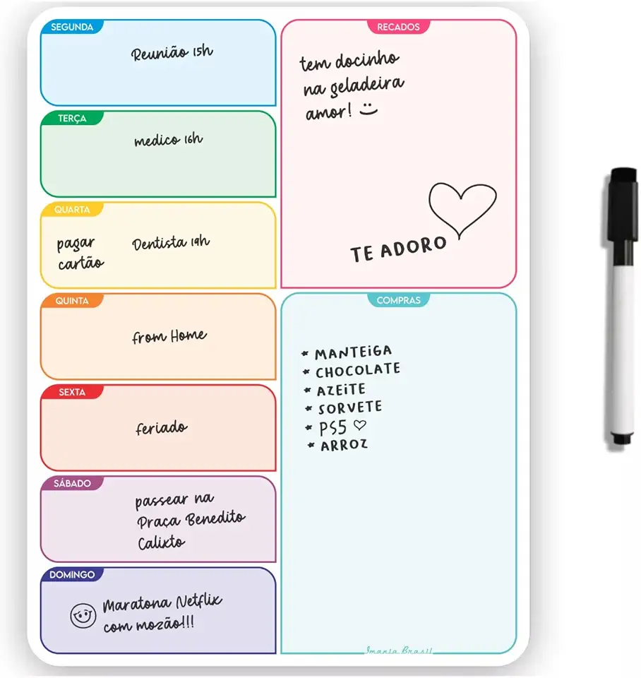 Lousa Magnética Imã De Geladeira Grande Porta Recados Calendario…
