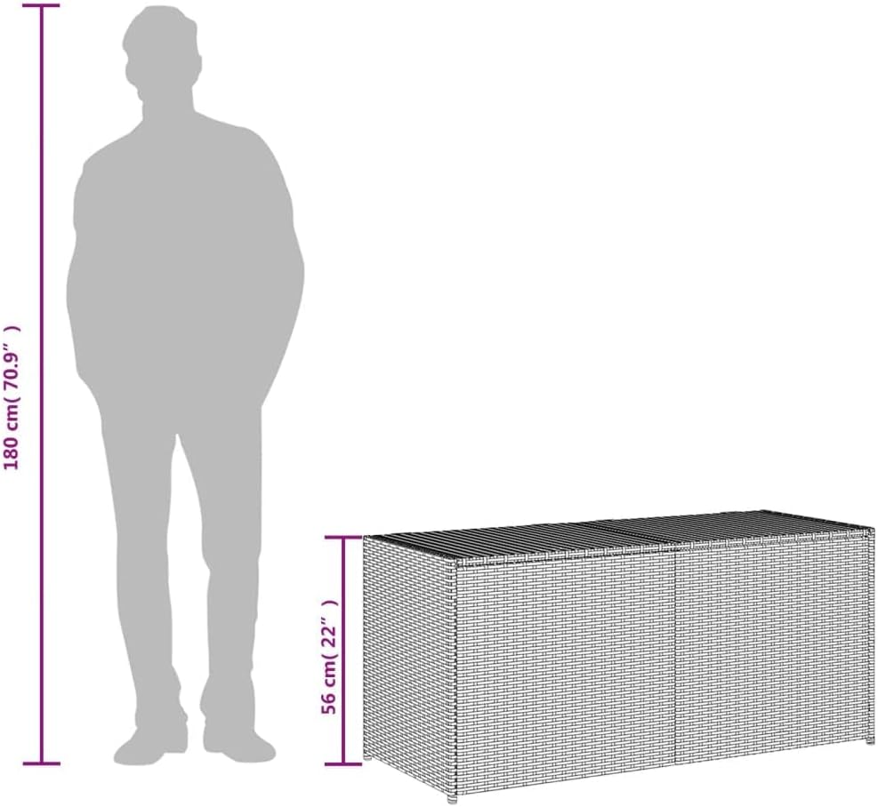 vidaXL Garden Storage Box in Mix Beige - PE Rattan 74.8 Gal Capacity with Water- Bag, Gas Spring Lid, and Steel Frame