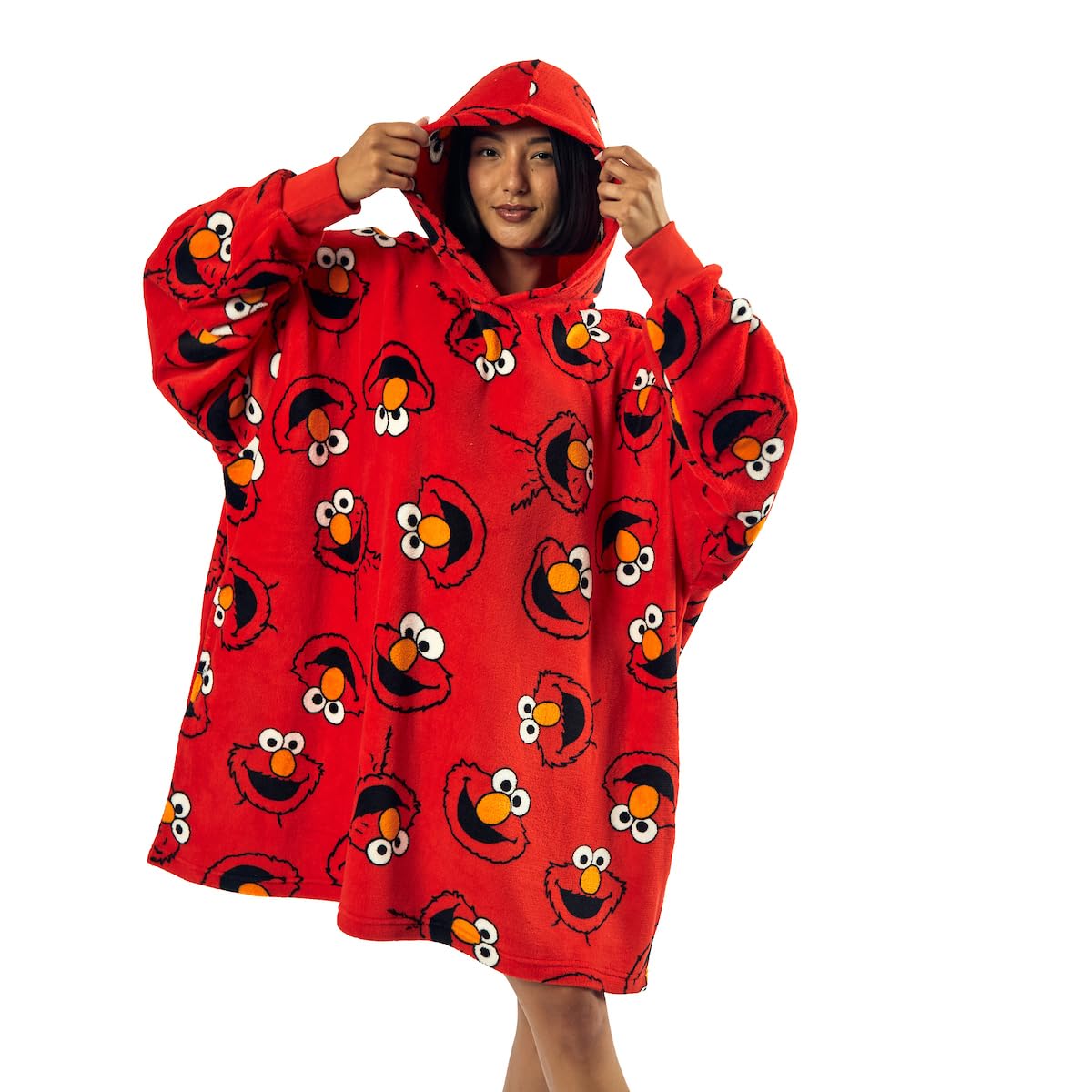 Pattern Red Hooded Wearable Oversize Blanket-OSFA: Sesame Street Elmo