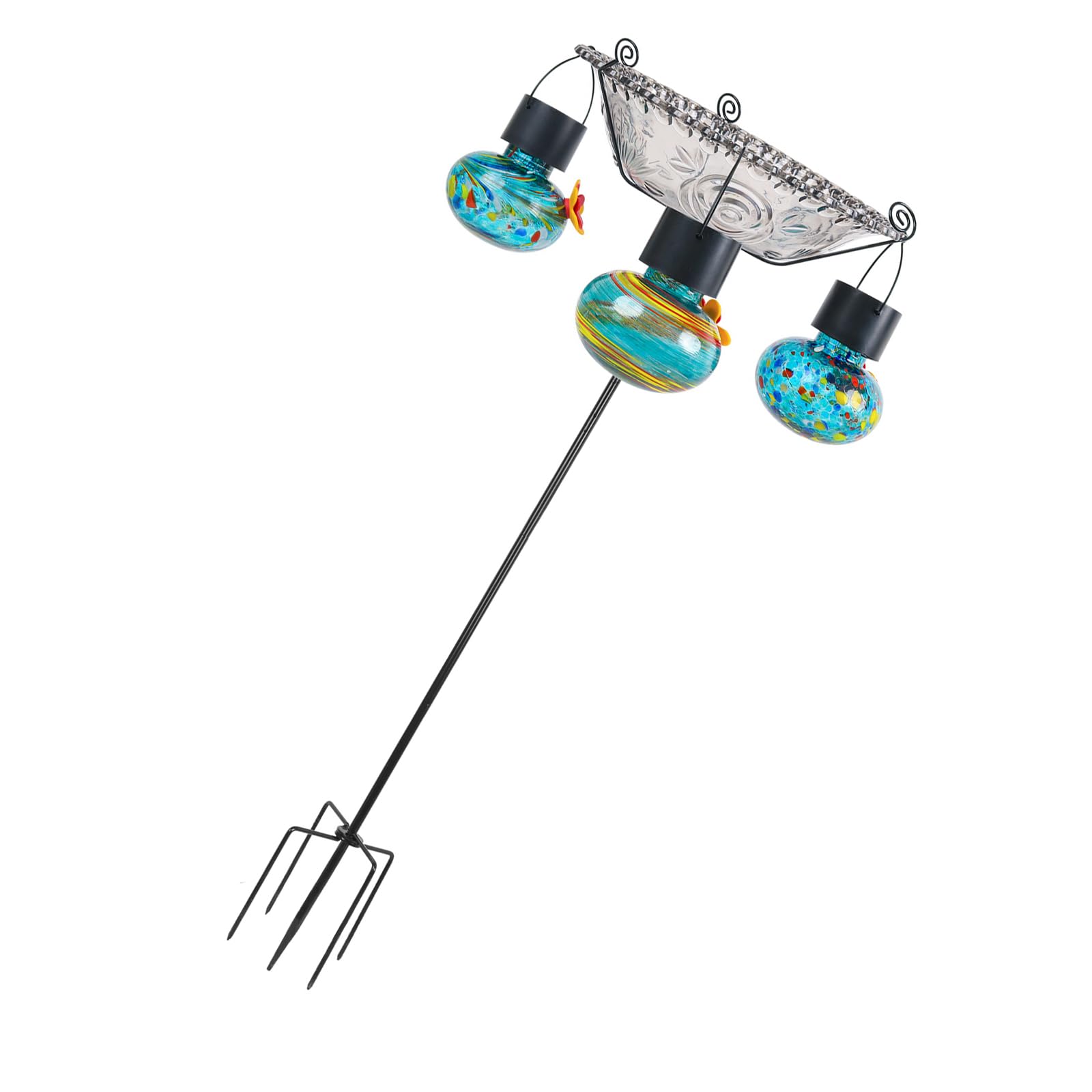 Solarbetriebener Kolibris-Futterspender mit Erdspieß, einfache Installation, Haltbarkeit für den Außenbereich, Garten, Kolibris, Futterstation für Balkon, Terrasse