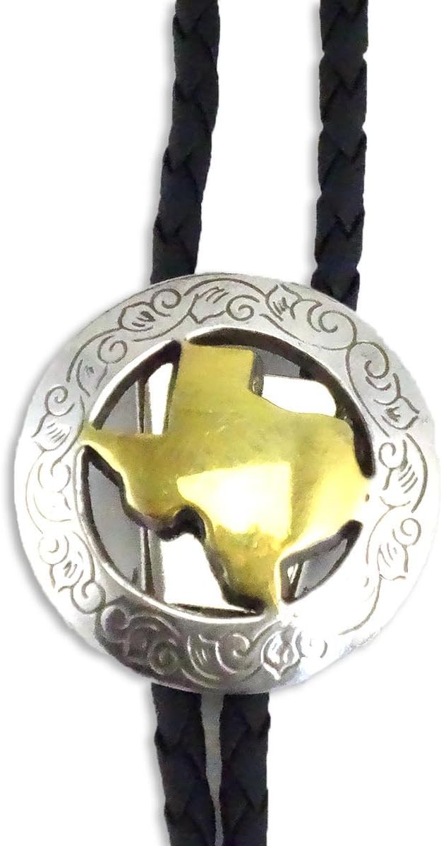 M & F Western Men's Round Texas Bolo Tie Silver Gold Plated, One size