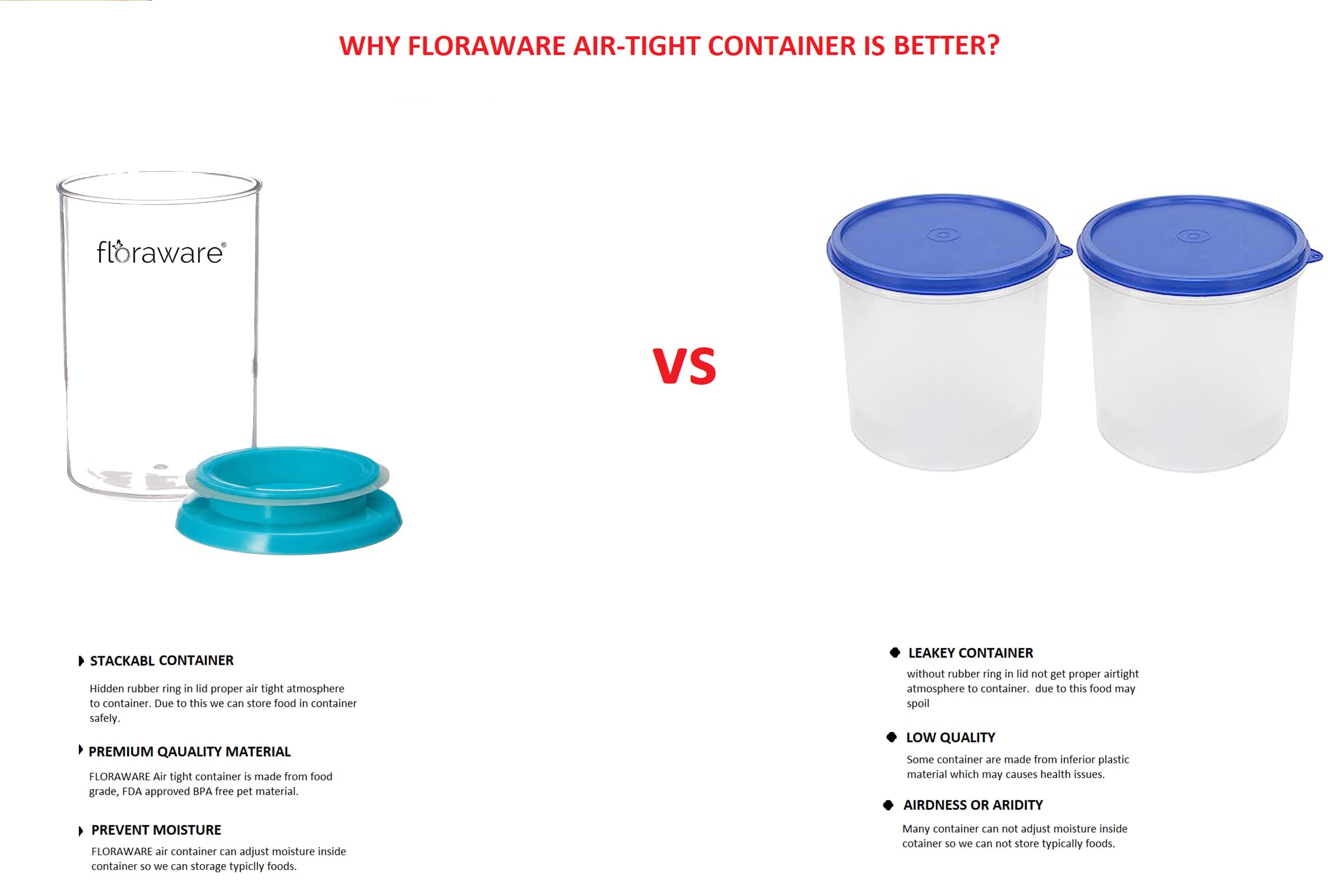 Floraware Contenedor hermético apilable multiusos seguro para alimentos, 900 ml, paquete de 6, sin BPA, (azul)