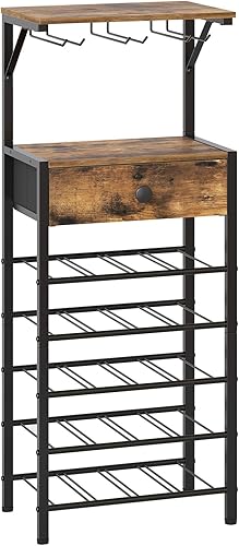 YATINEY Estante de vino independiente para piso, gabinete de bar de 20 botellas, estante de almacenamiento de vino de 5 niveles, con soportes para