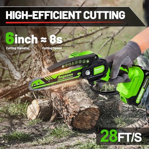 Mini Chainsaw Cordless 6 Inch, 850W Electric Chainsaw with 3 Chains and 2 Guide Plate Light Weight Chainsaw Battery Chain Saw for Wood Cutting Tree Trimming(Green 1*Battery) - View 4