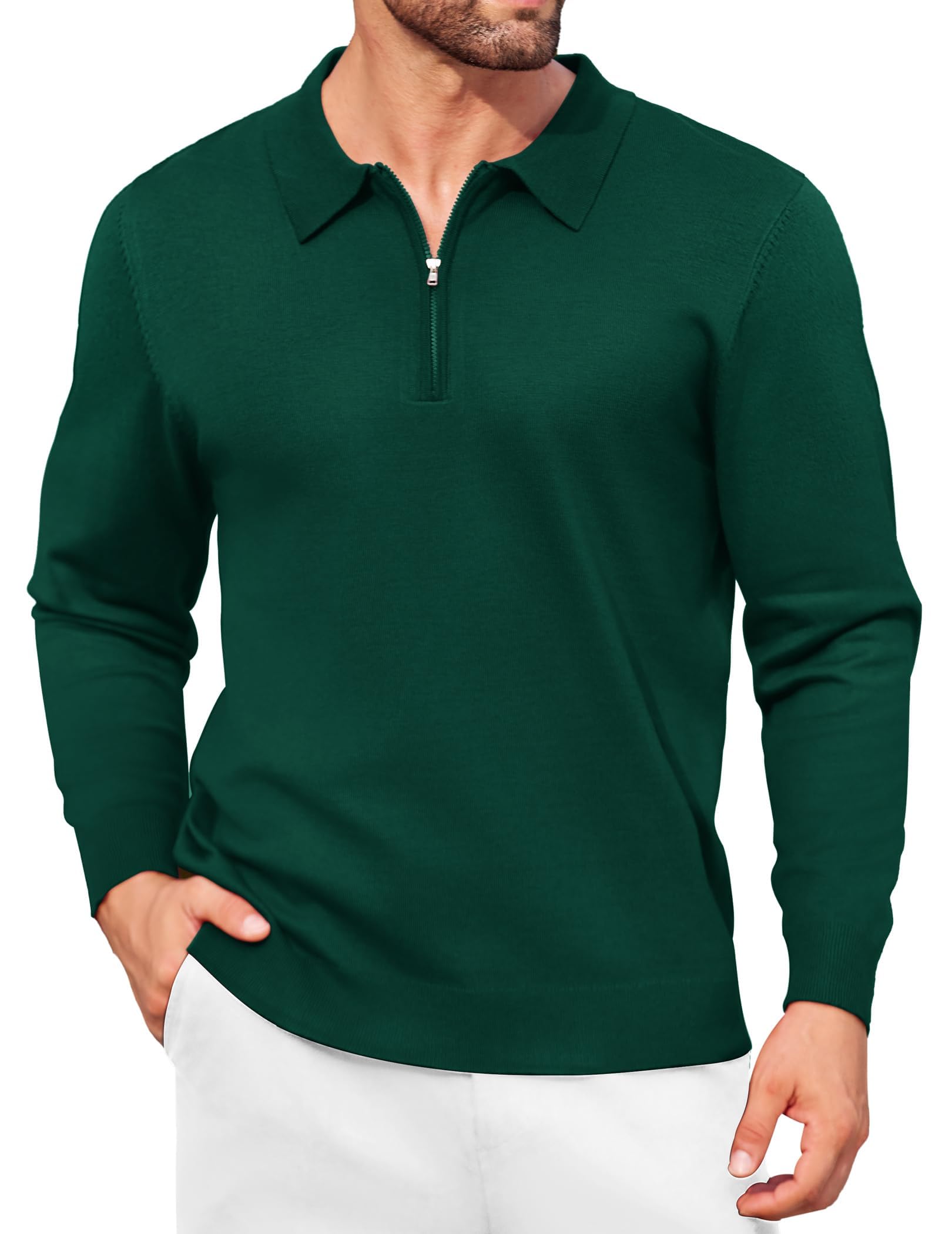Pull col polo homme en maille fine avec fermeture éclair ajustable