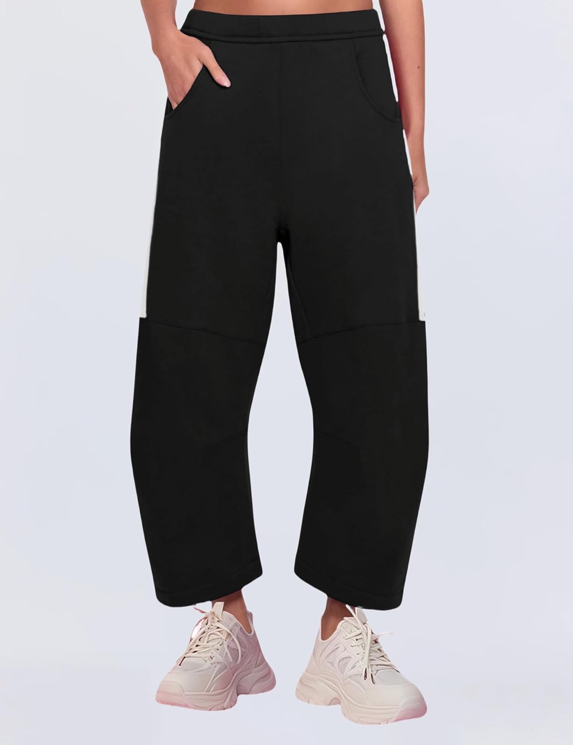 UANEO Women's Barrel Leg Pant Wide Leg Elastic Waisted Track Pants Trousers Casual Palazzo Striped Sweatpants with Pockets - Image 7