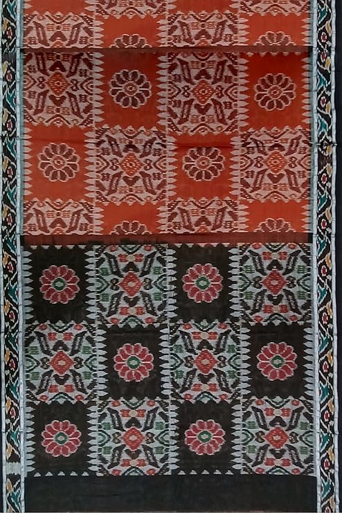 Image of Ikat Women's Cotton Saree, Handmade Pure Cotton Khandua Saree, Ikkat Orissa Traditional Handloom Saree without Blouse