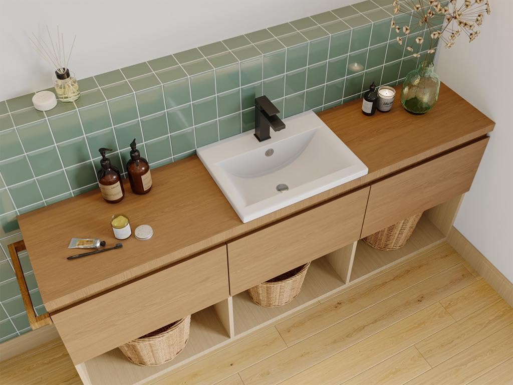 Vente-unique - Lavabo semiempotrado rectangular de cer·mica - blanco - YASMAC