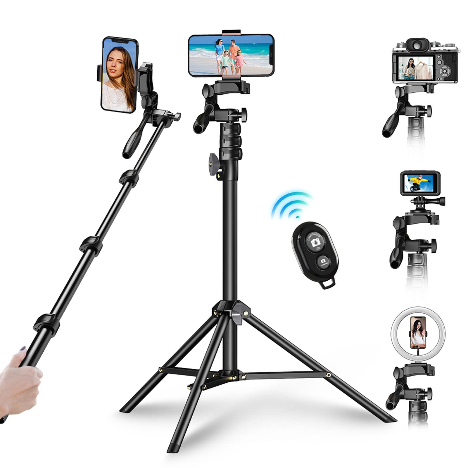 Wysuwany Statyw Selfie Stick z Bezprzewodowym Pilotem, 4-stopniowy, Kompatybilny ze Smartfonami Pierścieniowa Aparatu, Lekki