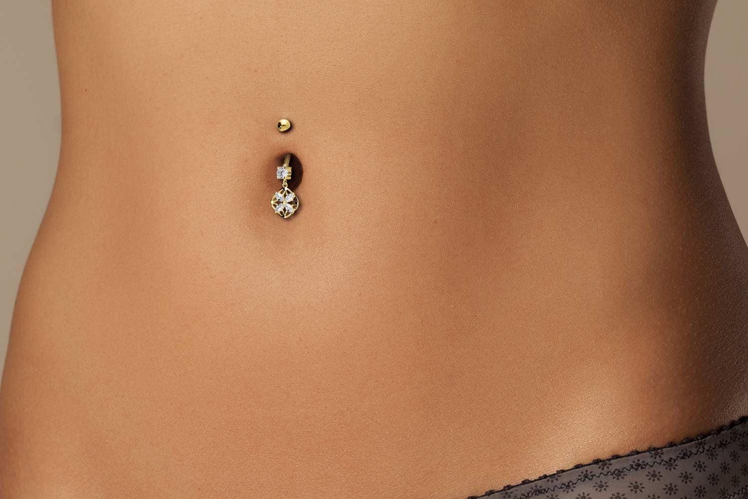 PIERCINGLINE 18 Karat Gold Bauchnabelpiercing KRISTALLBLUME Bananabell Piercing Gelbgold