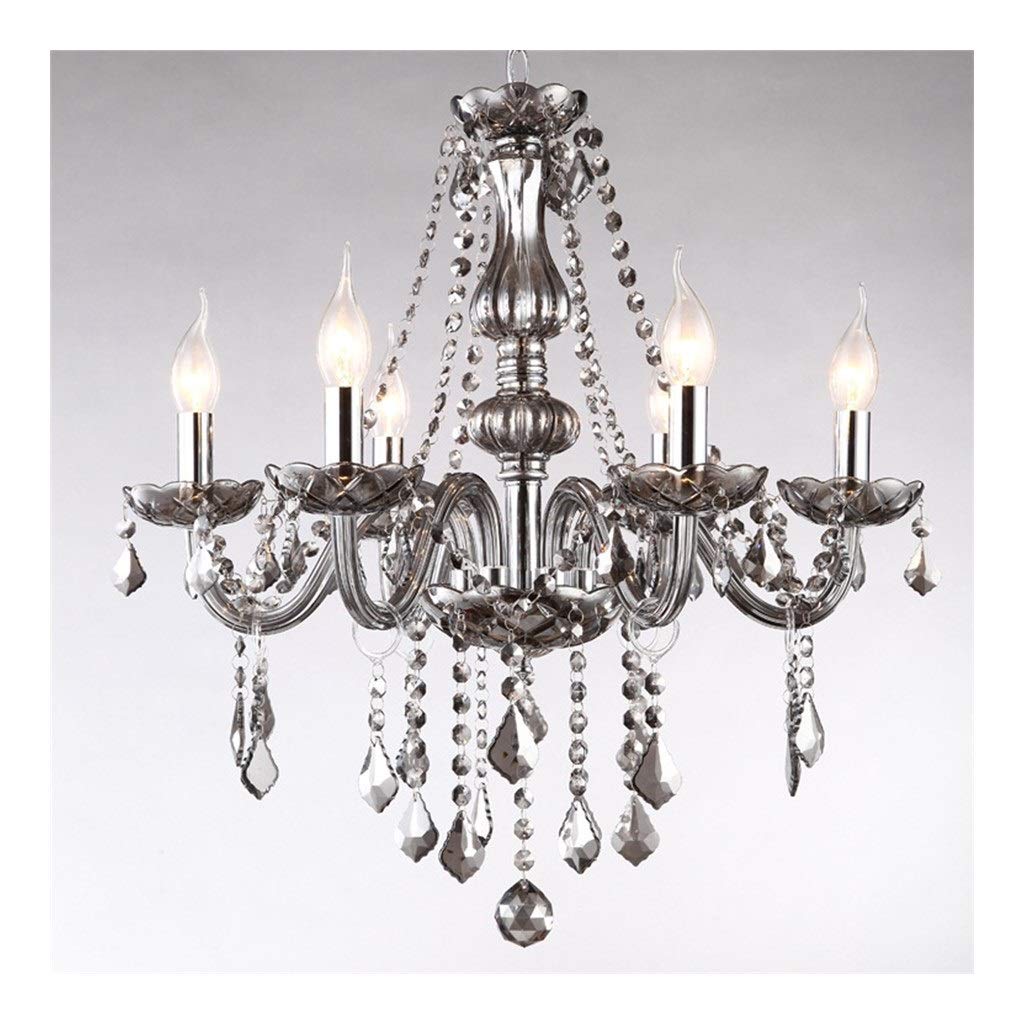 Lustre en cristal anti-éblouissement 6 têtes LED gris fumé 55cm